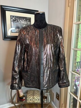 Chico's Iridescent Metallic Black Leather Jacket